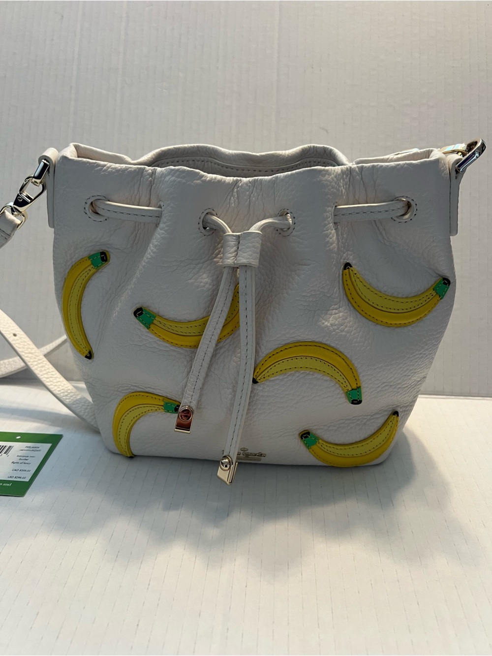 Kate Spade ‘bananas’ 🍌 white pebbled leather mini bucket bag